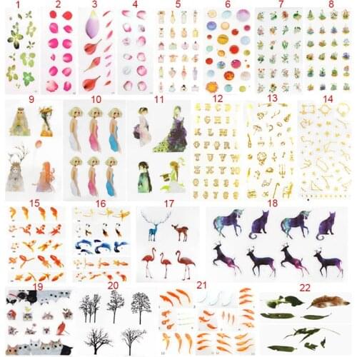 5 Sheets Mix Resin Sticker Gold Fish Tree Deep Style Decorative Sticker Fit Silicone Molds Phone Case Sticker DIY UV Resin Mold