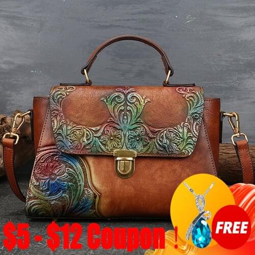 CGA Genuine Leather Handbags Shoulder Bags For Women New Handmade Embossed First Layer Cowhide Handbag Versatile Tote Bag Bolsos