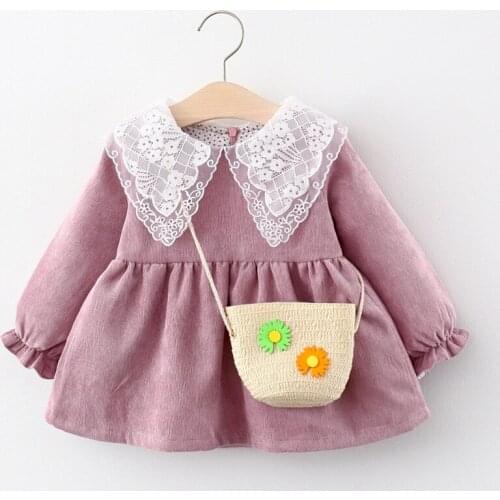 Spring 1 year babys birthday clothes girls' long-sleeved dresses gift bags for newborn baby girls clothing infant babies dress