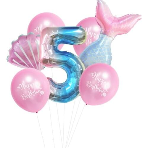 2021 Birthday Mermaid Tail Balloon Foil Sea Shells Ballon Ocean Balloon for Mermaid Birthday Party Supplies Party Decorations