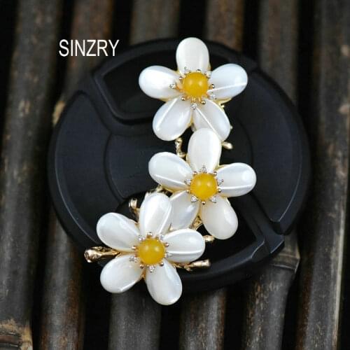 SINZRY NEW handmade goegous natural freshwater pearl shell flower dress brooches pin unique fashion jewelry for female
