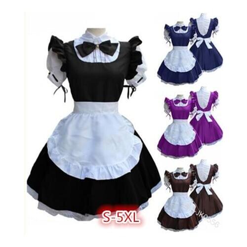 2021 Women Ladies Fashion Short Sleeve Doll Collar Retro Maid Dress Cute French Maid Outfit Cosplay Costume Plus Size S-5XL