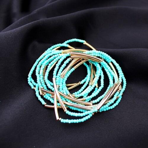 Ethnic Multilayer Acrylic Green Beads Bracelets For Women Handmade Beaded Adjustable Bohemia Bracelet Women Girls Boho Jewelry