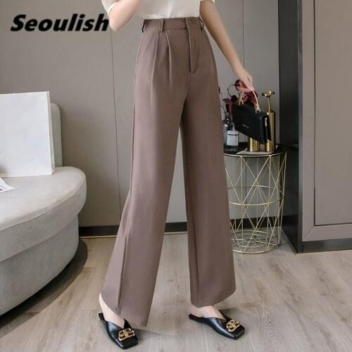 Seoulish 2021 New Formal Wide Leg Womens Pants Spring Summer High Waist Elegant Work Female Loose Trousers Pantalon Femme
