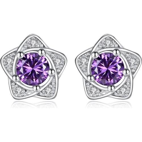 New Arrival 925 Sterling Silver Fashion Rose Flower CZ Zircon Ladies`stud Earrings Jewelry Women Wedding Gift Anti Allergy Cheap