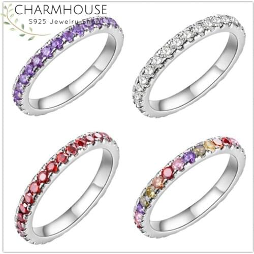 Silver 925 Rings For Women Wedding Band 2mm Crystal Finger Ring Bague Femme Anillo Anel Bridal Engagement Rhinestone Jewelry