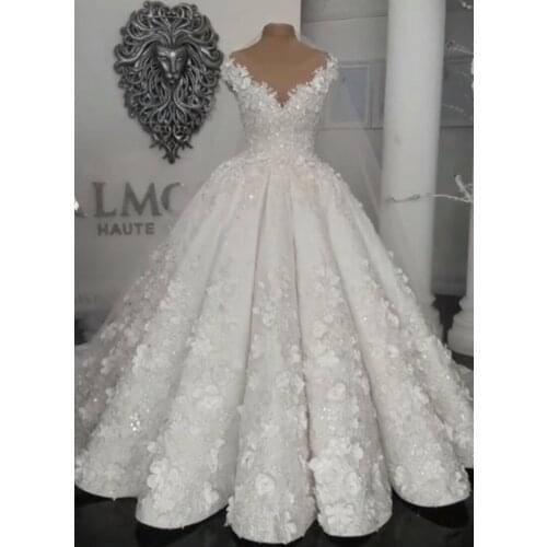 Luxury vestidos de novia 2021 Wedding Dresses with 3D Applique Crystal Lace Bridal Gowns Beaded robe de mariee Aliexpress India