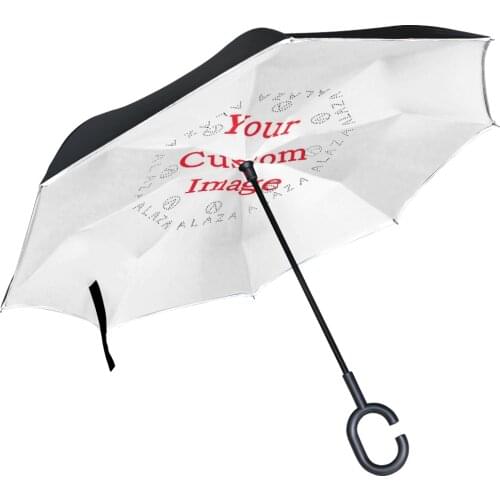 Customized Pattern Windproof Reverse Umbrella Rain Women Men Long Handle Double Layer Inverted Self Stand Car Umbrella Parasol