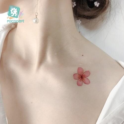 1Sheet Hot Sale Peach Blossom Waterproof Tattoo Sticker Sakura Chest Clavicle Temporary Tatoo For Women Gril Body Art Fake Taty