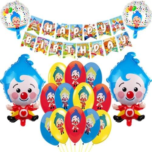 1set Plim Plim Clown Foil Latex Helium Balloons Red Blue Number Air Globos Banner Happy Birthday Party Decorations Kids Gifts