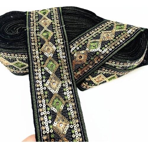 1 Yard Sewing Trim Sequins Embroidered Applicator Ribbon Appliques for Dresses Bag Shoes DIY Craft Making Designer Fabric