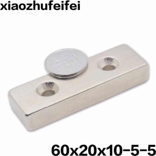 10pcs 60x20x10 Super Powerful Strong Neodymium Block 60 x 20 x 10 Magnet Countersunk 2 Holes 5mm Rare Earth Magnet 60*20*10-5