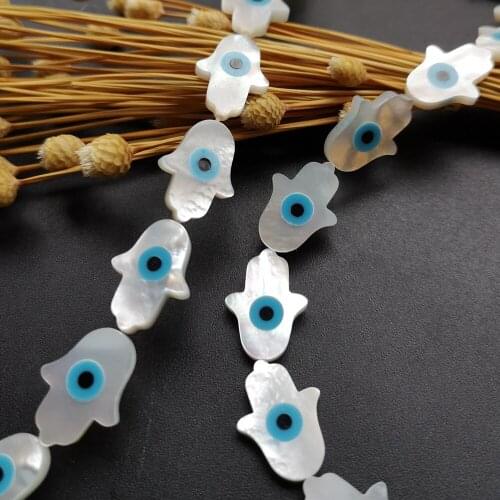 100pcs/lot 12x16mm Natural Hamsa Blue Evil Eye Mother of Pearl shell for DIY Jewelry Turkey Evil Eye Fatima Cut Mother Pearl