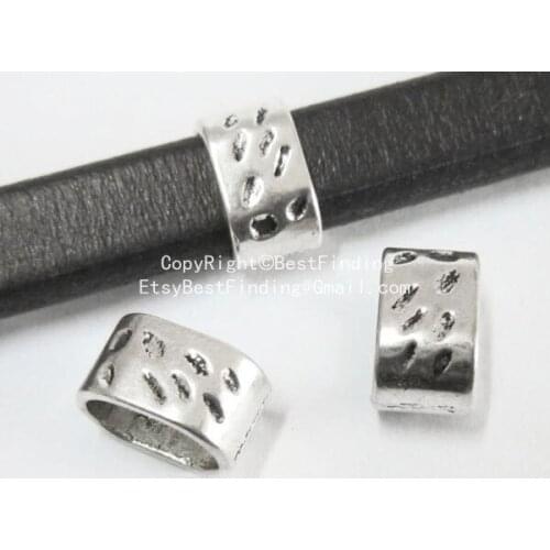 10x6mm Licorice leather findings Irregular hammered dot Licorice leather sliders -LF16D