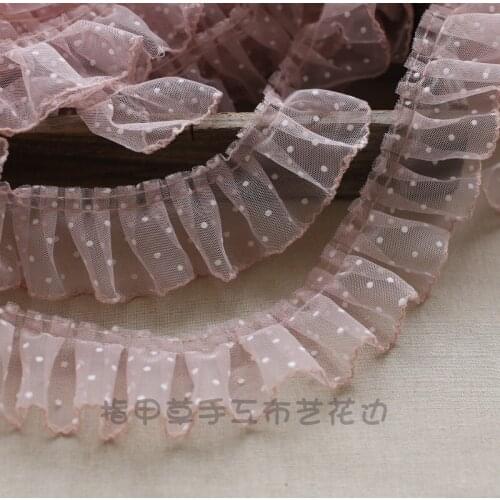2m Dot Pleated Lace Fabric Lace Trim Applique Collar Ribbon Sewing Guipure Crafts Mesh Laces for Dress Dentelle 6cm Wide