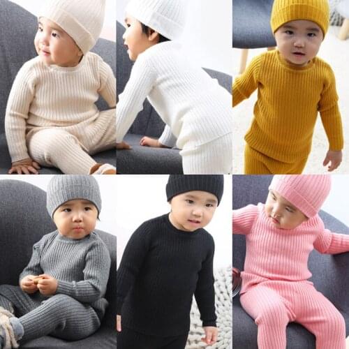 3pcs/set Autumn Winter Baby Clothes Knit Ribbed Sweater Pants Hats Boys Girls Bottoming Shirt Childrens Clothing RT786