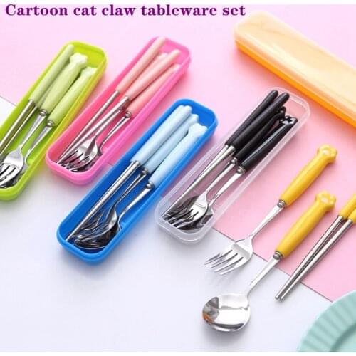 Fashion Tableware Cutlery Cookware fork spoon chopsticks set cartoon portable Gifts Stainless Steel Dinnerwear Sets