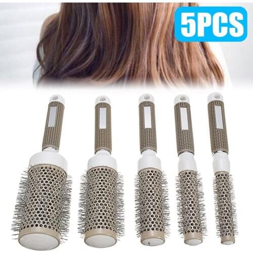 5in1 Professional Curling Brush Comb Styling For Girls Hair Barber Salon Products Gray Round Barrel Salon Hairdressing Tool