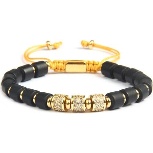 Ailatu New Luxury Cyliners Braiding Bracelet with Natural Matte Onyx Stone Beads Stainless Steel Jewelry Top Quality