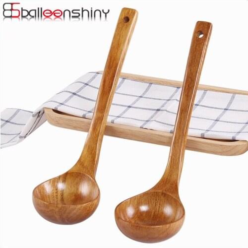 BalleenShiny 1pc Long Handle Soup Wooden Soup Smooth Surface Eco-friendly Kitchen Cooking Scoop Tableware for Restaurant Hotel