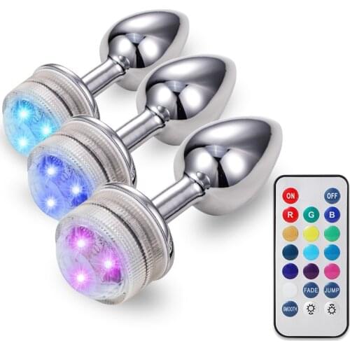 Wireless Remote LED Light Anal Plug Metal Prostate Stimulator Massage Butt Plug No Vibrator Erotic Sex Toys for Couples Sex Game