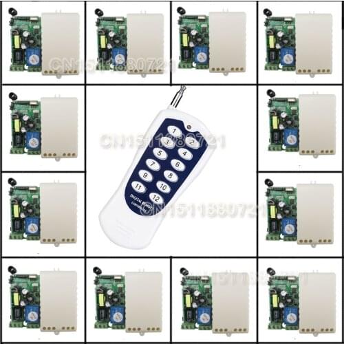 AC85V 110V 220V 230V 12CH Radio Wireless Remote Control Switch light lamp LED ON OFF 12 Receivers&1transmitter Output Adjusted