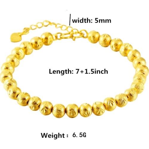 Pure Gold Color Bracelets for Women 5mm Beads Ball Chain Bracelet Bangles Wristband Pulseira Femme Wedding Bridal Jewelry Gifts