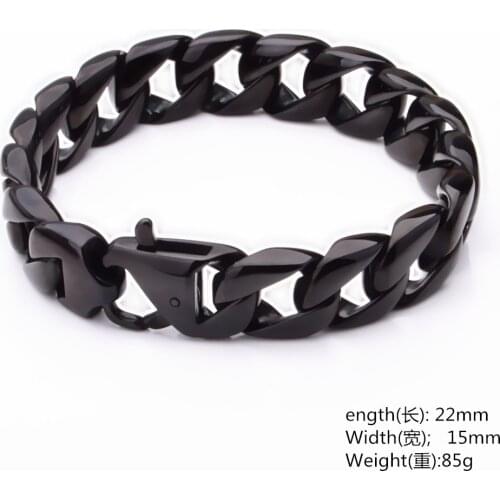 15mm Polished New 316L Stainless Steel Black Color Handmade Cuban Curb Chain Mens Unisexs Bracelet Bangle 8.66" Christmas Gift