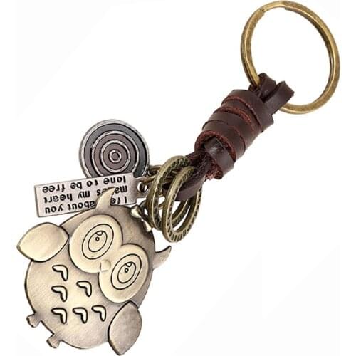 Genuine Leather Bronze Cartoon Characters Keychain Bag Keyfobs Car Keyring Fashion Accessories Charm Pendant Souvenir Gift FY075