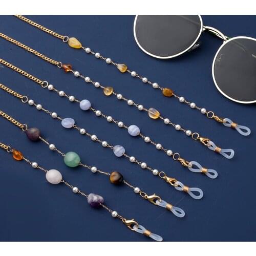 Bohemian Natural Stone Glasses Chain Irregular Amethyst Amber Stone Sunglasses Chain Mask Lanyard Straps Women Fashion Jewelry