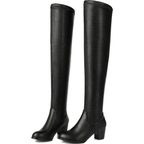 Black Fashion Over The Knee Boots Women High Heels Female Thigh High Boots Spring Autumn Long Boots Stretch Boots Plus Size 43