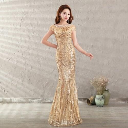 Golden Evening Dress for Birthday Party Host Long Female Banquet Sexy Mermaid Dresses Woman Party Night A350