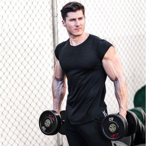 T-shirt Men 2021Summer New Gyms Fitness Bodybuilding Shirts Male Fashion Casual Short sleeved Cotton Tees Tops Solid clothes
