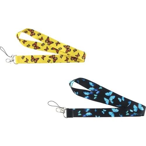 J1595 Cartoon Women Butterfly DIY keychains Accessory Mobile Phone USB ID Holder Key Strap Neck lanyard