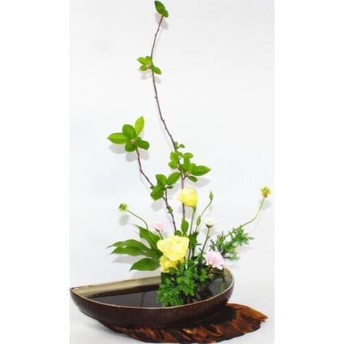 Japanese Style Flower Arrangement Container Ceramic Flower Pot Semicircular Crescent Platter Plate Vintage Ikebana Tabletop Vase