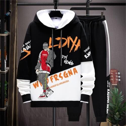 Spring Autumn Mens Sets Korean Fashion Hoodies+Sweatpants 2 Piece Sets Tracksuit Sets Men Hip Hop Men Clothing Jogger Sets Men