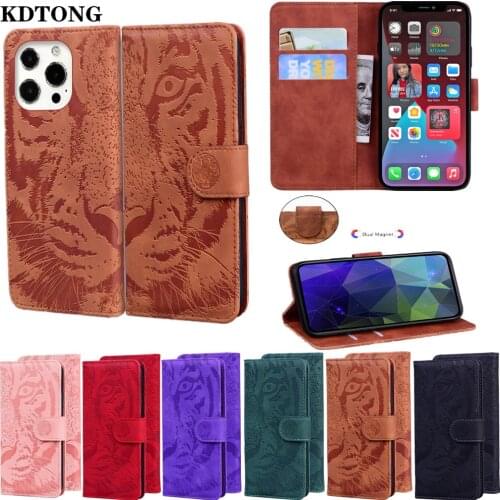 Retro Flip Leather Phone Case for iPhone 13 Mini Pro Max Funda Tiger Embossed Wallet Card Slot Stand Multi Function Cover Capa