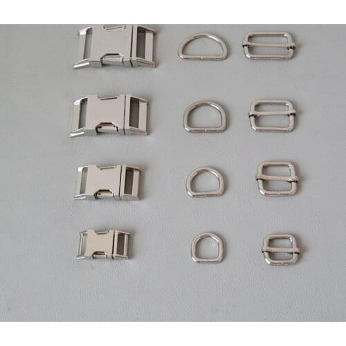 10Sets 15mm 20mm 25mm 30mm Webbing Dog Collar Paracord Metal Buckle Clasp Belt D Ring Snap Hook Adjuster Straps Hardware Loop