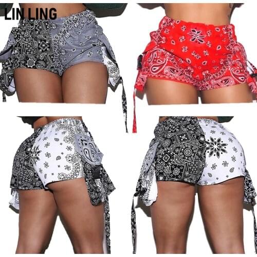 LINLING Paisley Positioning Printing Womens Nightclub Clothing Party Wear Loose Casual Fashion Mini Shorts