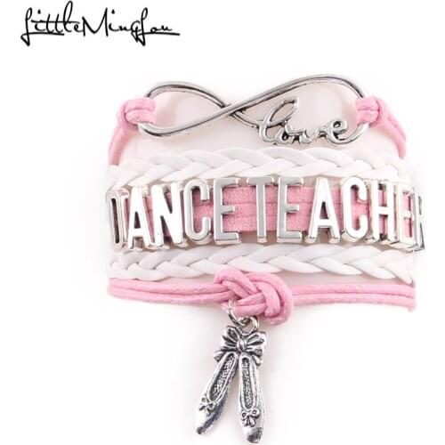Little MingLou Infinity love Dance Teacher Bracelet dance shoes Charm leather wrap men bracelets & bangles for Women jewelry