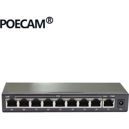 Mini 9 port poe switch network switches supply for ip camera Support Ieee802.3af/at Optinal 48V2A 50V1.25A with power adapter