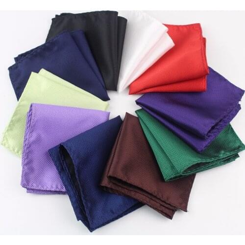 Solid Color Vintage Fashion Party Mens Handkerchief Groomsmen Men Polyester Plaid Pocket Square Hanky Handkerchiefs No.1-20