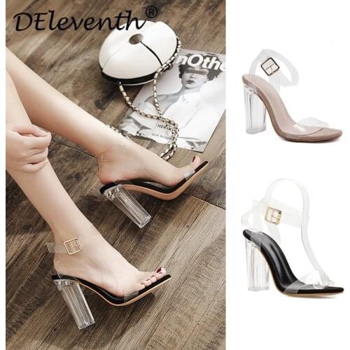 Occupation Leisure office Sexy Fashion 2019 Summer Womens Sandals Round Toe PVC 11CM Thick High heels Buckle Strap women shoes