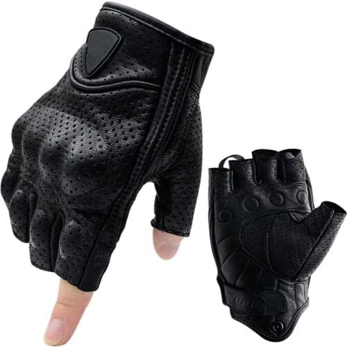 Motorcycle Riding Gloves Real Sheepskin Comfortable Breathable Half-finger Gloves Off-road Racing Riding Fall-resistant Gloves