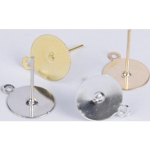 100Pcs/Lot Gold Silver Color Blank Earring Stud Base Fit 6 8 10 12mm Cabochon Cameo Settings For DIY Jewelry Making Supplies