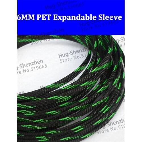 6MM Tight Braided PET Expandable Sleeving 100 Meters - Black and Green Color