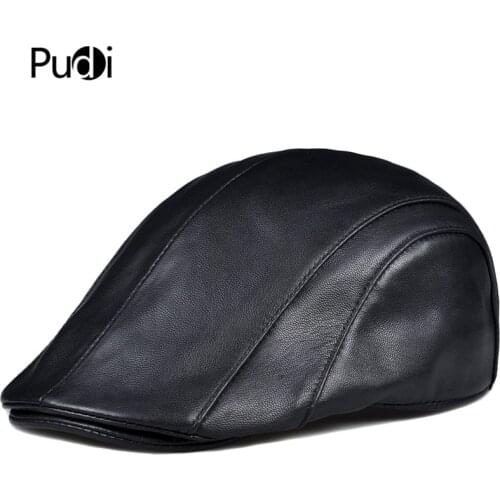 Pudi Man Real Sheep Leather Cap Hat 2019 Brand New Boy Beret Golf Hunting Caps Hats Black Brown HL912