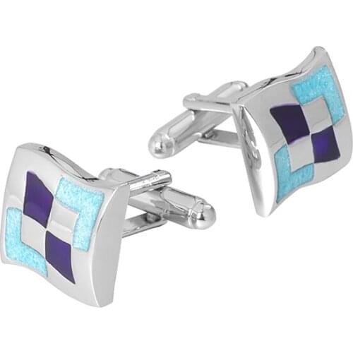 Blue Square Fashion Design Metal Epoxy Cufflinks Men Suit Accessories Fathers Gift Studs Black Present Box Package Cuff Button