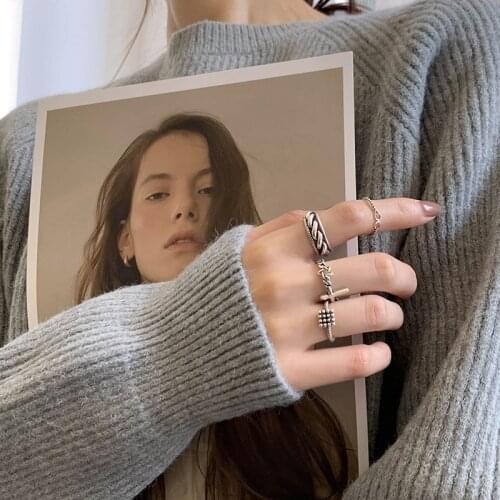 Modern Jewelry Vintage Statement Ring Hip Hop Punk Geometric Hot Selling Women Finger Ring For Girl Lady Gifts