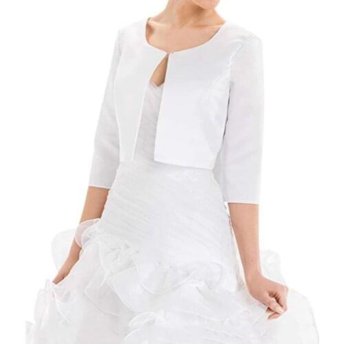 Wedding Boleros White Champagne Satin Three-quarter Sleeve Length Bridal Bolero For Elegant Wedding Accessories Bridal Jacket